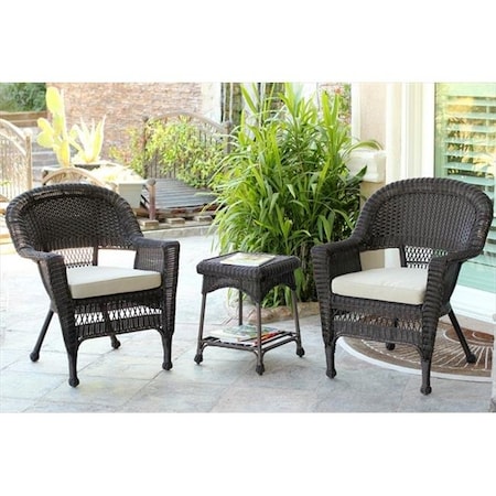 Jeco W00201_2-CES006 3 Piece Espresso Wicker Chair And End Table Set With Tan Chair Cushion